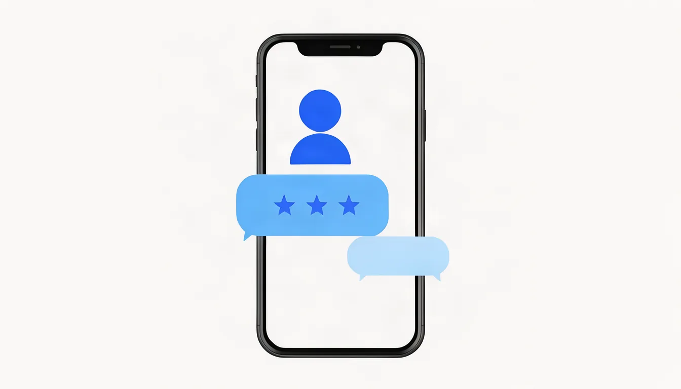 Um pedido simples pelo WhatsApp, com o link direto, facilita a avaliação. Ilustração de mensagem educada pedindo avaliação enviada pelo WhatsApp, vista na tela do celular