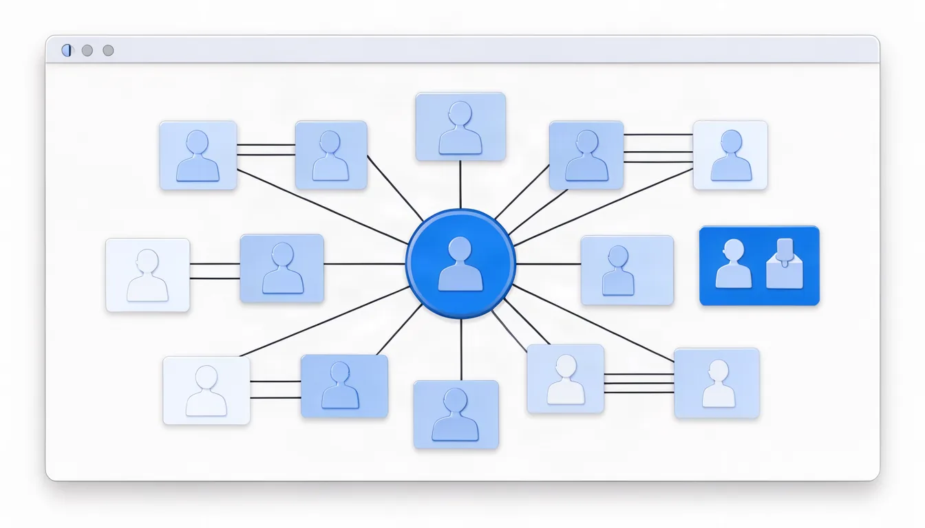 Dados estruturados organizam as informações do site para o Google e as IAs. Ilustração de dados estruturados conectando um site a blocos de informação, como um grafo de conhecimento