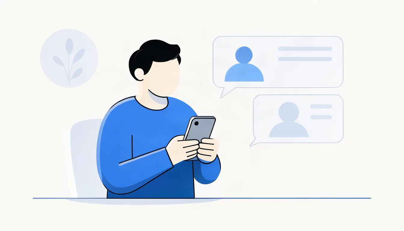 Ilustração de empresário satisfeito conversando com clientes pelo WhatsApp no escritório