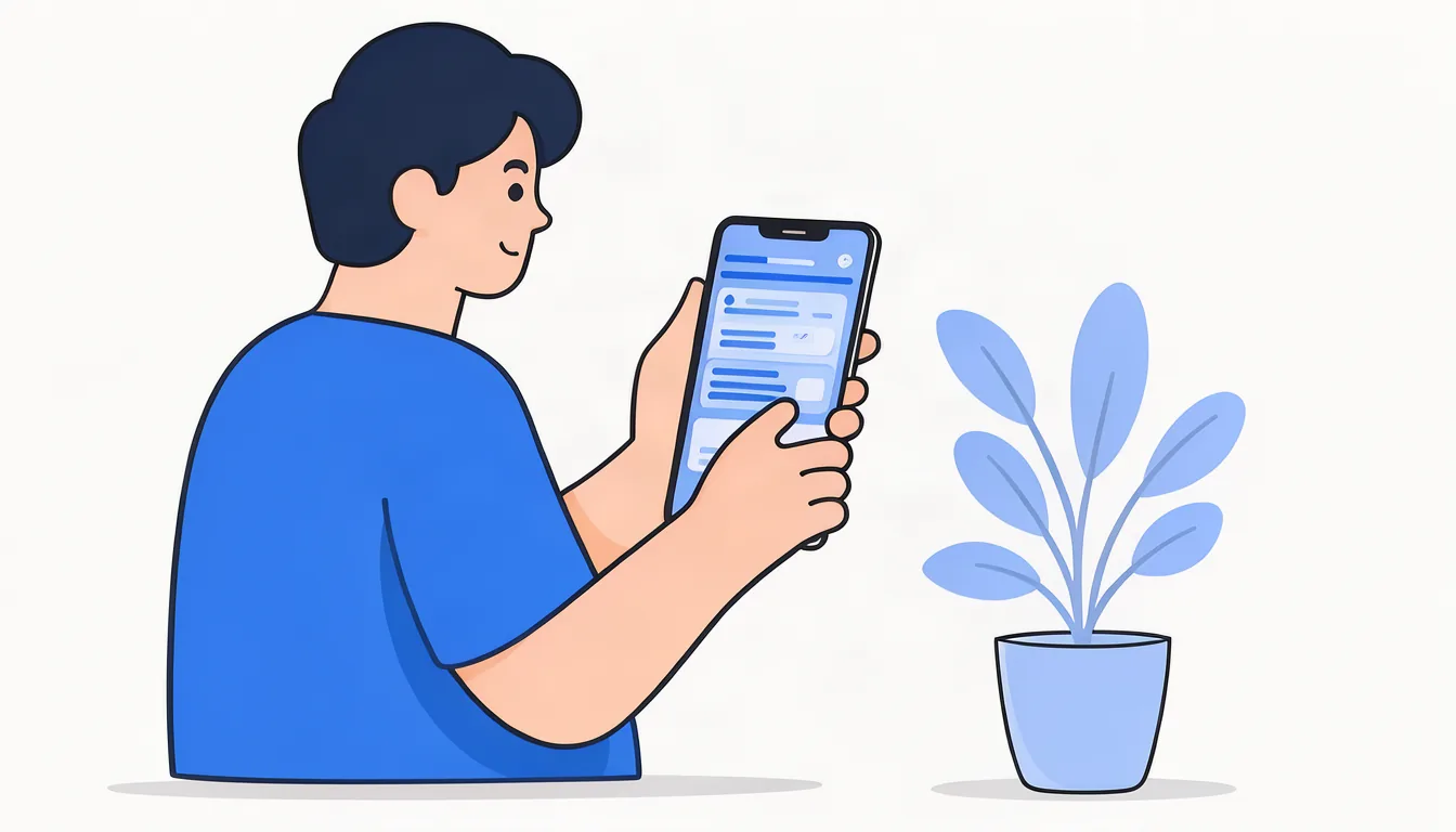 Quem pesquisa no Google já está pronto para contratar. Ilustração de morador de Valinhos encontrando o site de um profissional local no celular durante a busca