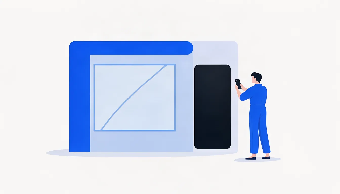 Uma foto real da fachada ajuda o cliente a encontrar o lugar. Ilustração de pequeno empresário fotografando a fachada do seu negócio com o celular para o perfil do Google