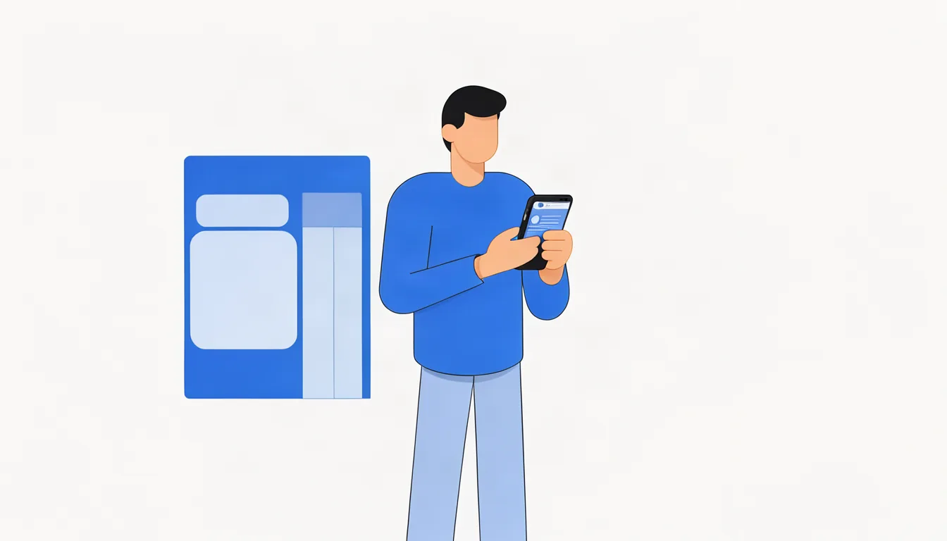 Ilustração de comerciante de Itatiba consultando no celular como sua empresa aparece no Google