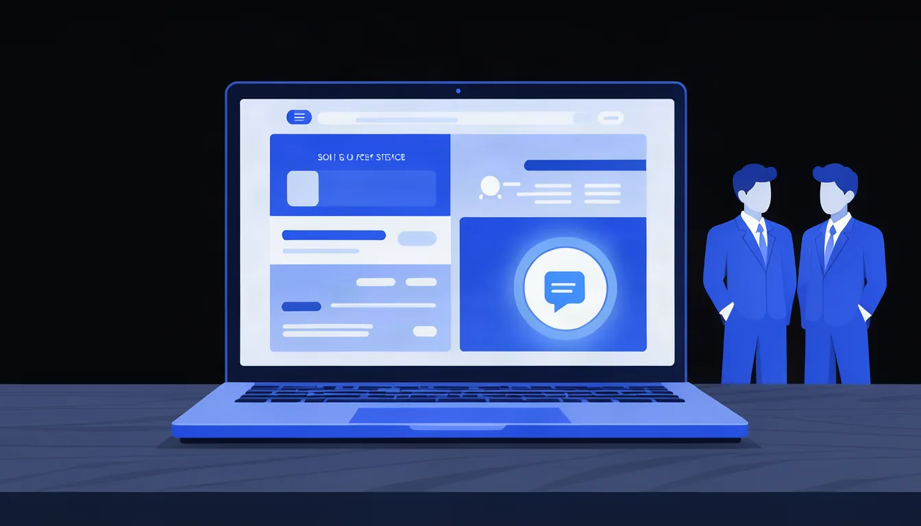 Ilustração de notebook aberto em mesa de madeira mostrando site profissional de prestador de serviço com botão de WhatsApp