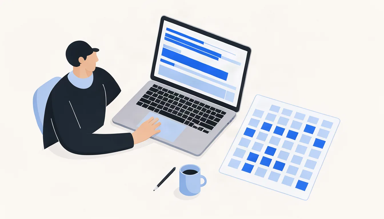Ilustração de calendário de conteúdo do escritório contábil aberto ao lado do notebook com artigo publicado