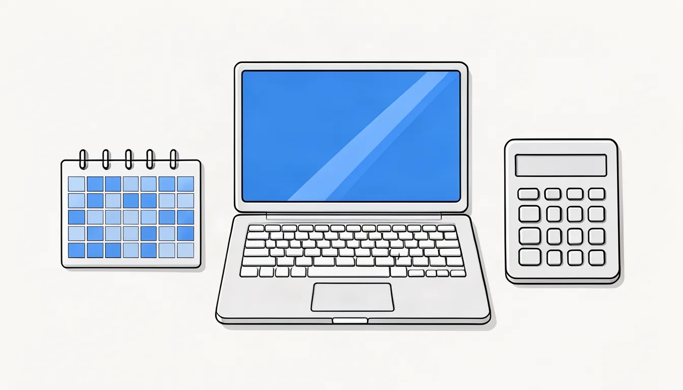 Ilustração de mesa organizada de escritório contábil com calculadora, notebook e agenda de conteúdo