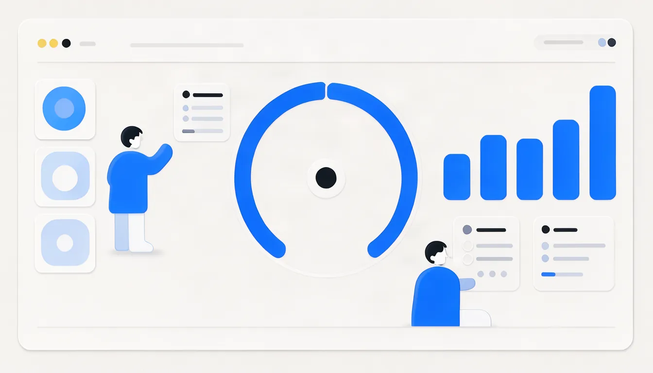 A base técnica bem feita permite que o Google leia e confie no site. Ilustração de painel técnico de site com indicadores de velocidade e saúde em azul