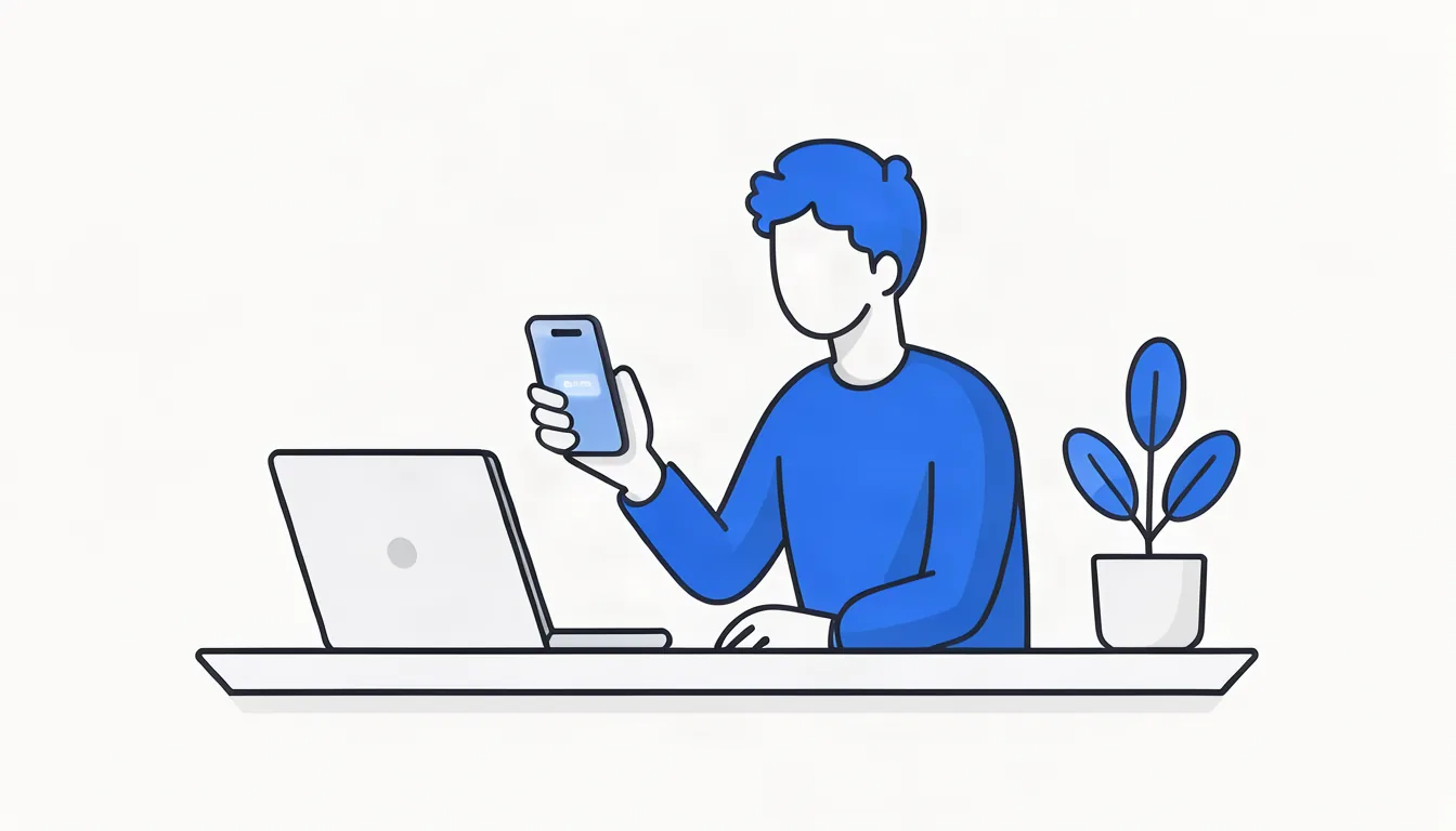 Ilustração de prestador de serviço recebendo contato pelo celular enquanto trabalha, em cidade do interior
