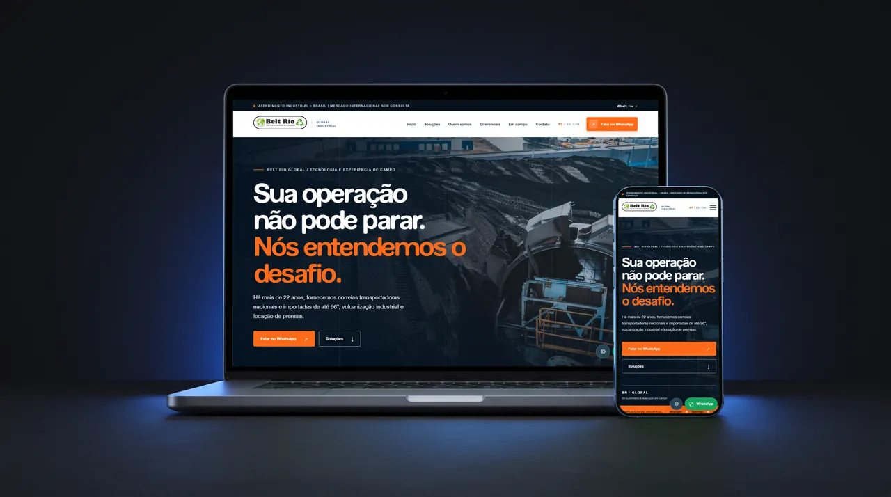 Site Belt Rio Global exibido em notebook e celular