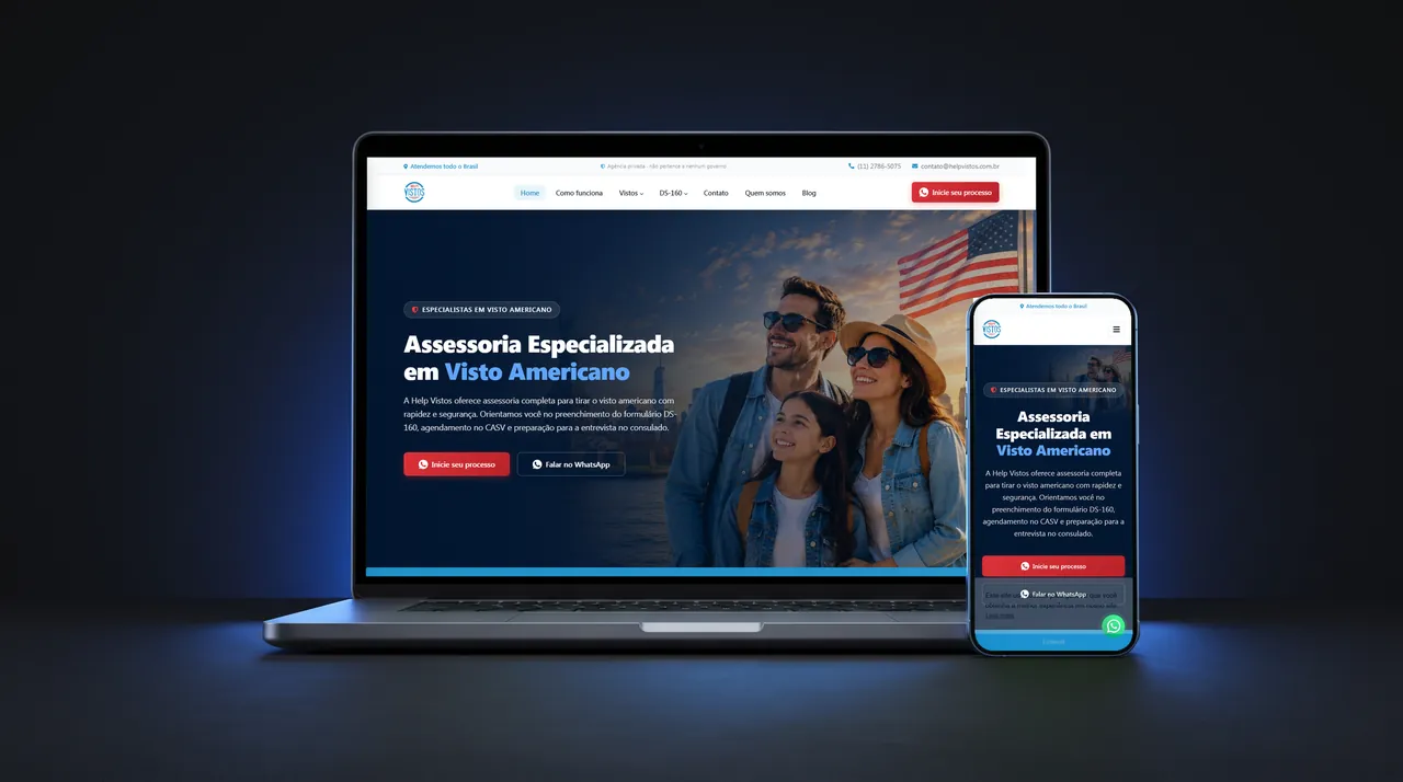 Site Help Vistos exibido em notebook e celular