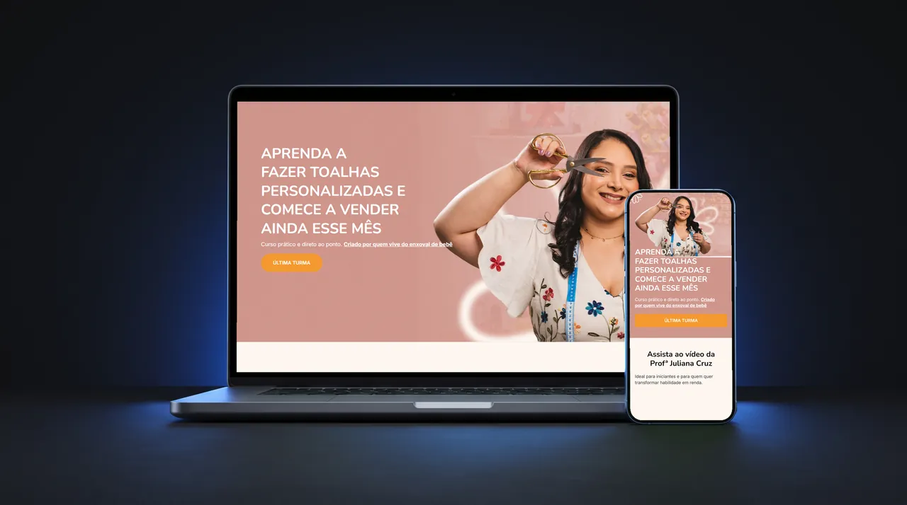 Site Juliana Cruz Ateliê exibido em notebook e celular