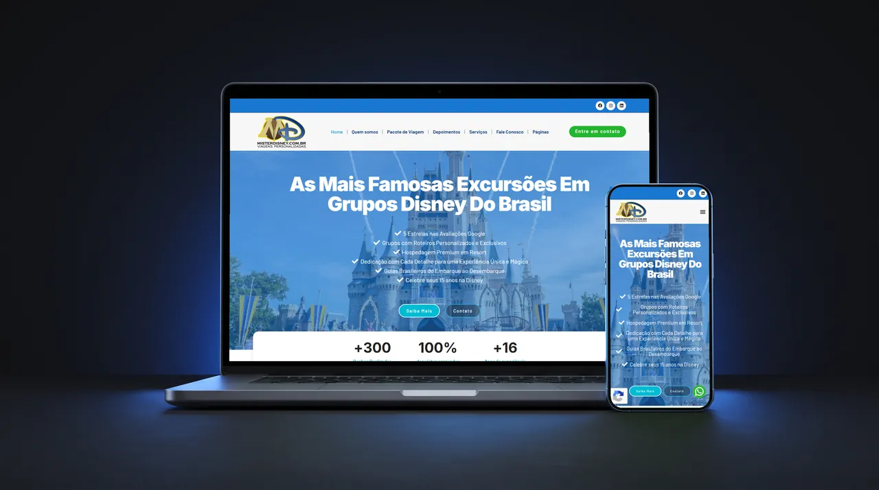 Site Mister Disney exibido em notebook e celular