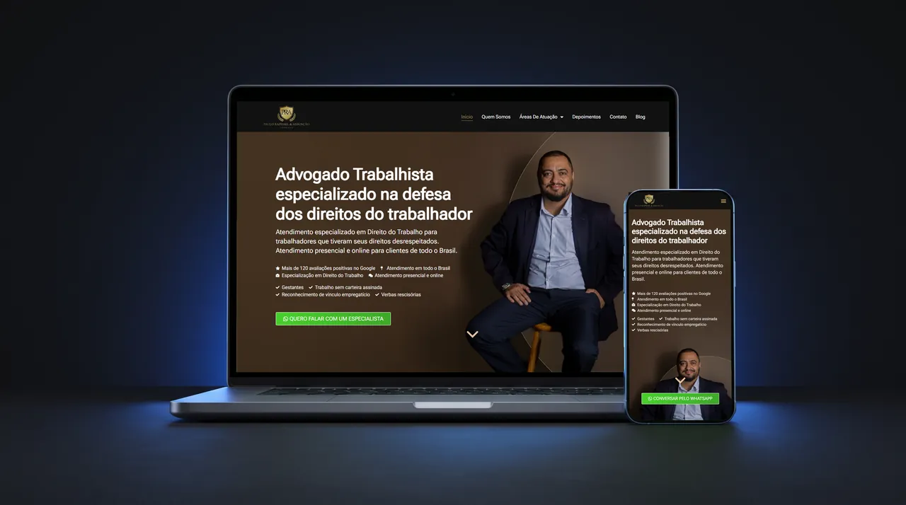 Site Paulo Raphael Advocacia exibido em notebook e celular